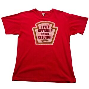 Heinz Ketchup I Put Ketchup On My Ketchup Red Graphic Tee Mens L Anvil Pre-Loved
